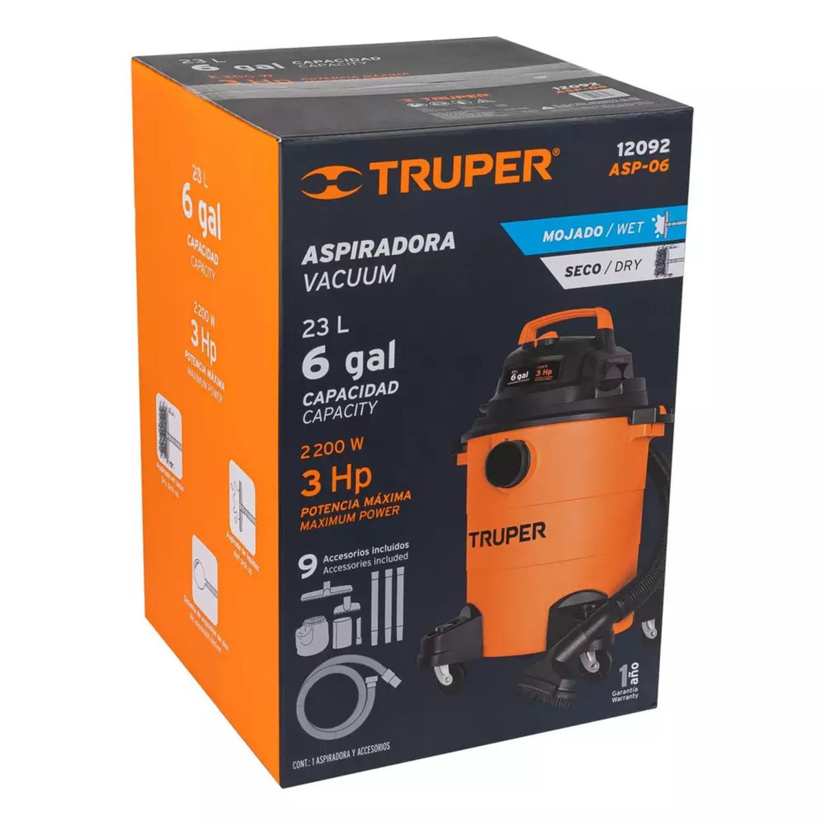 TRUPER - Aspiradora de solidos y liquidos 6 galones - 23 litros Truper
