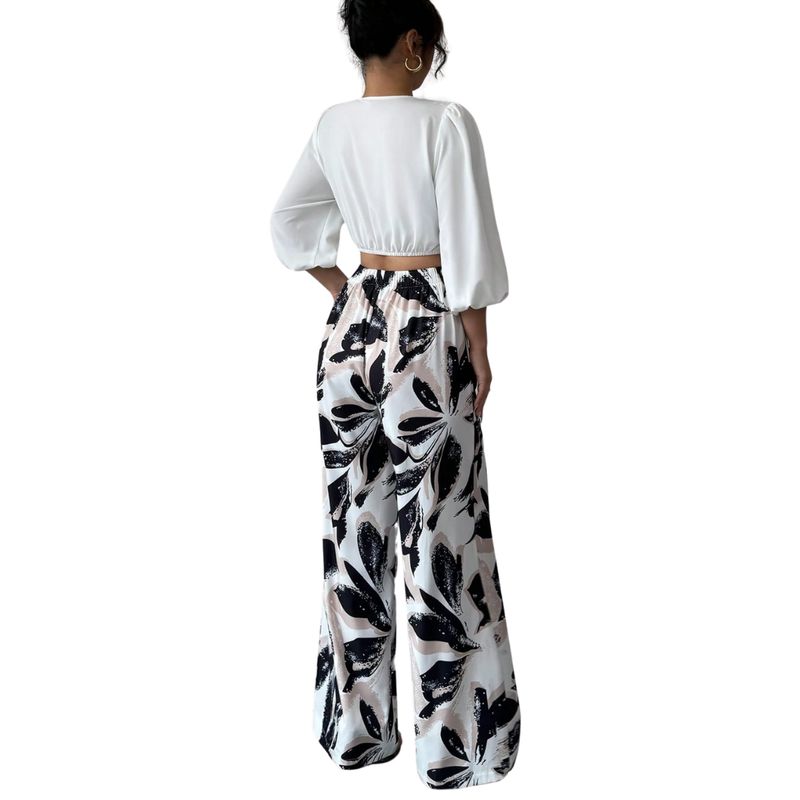 YURELKSHOP - CONJUNTO DE 2 PIEZAS PANTALON LARGO BLUSA CONJUNTO