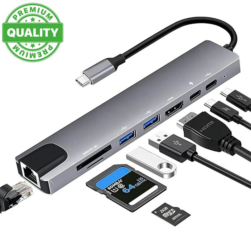 ONE PIXEL - Hub Multipuerto Tipo Usb- C 8 En 1 Adaptador Multipuerto Rj45