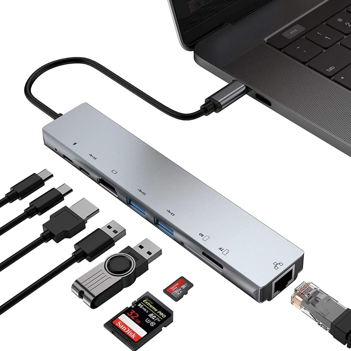 ONE PIXEL - Hub Multipuerto Tipo Usb- C 8 En 1 Adaptador Multipuerto Rj45