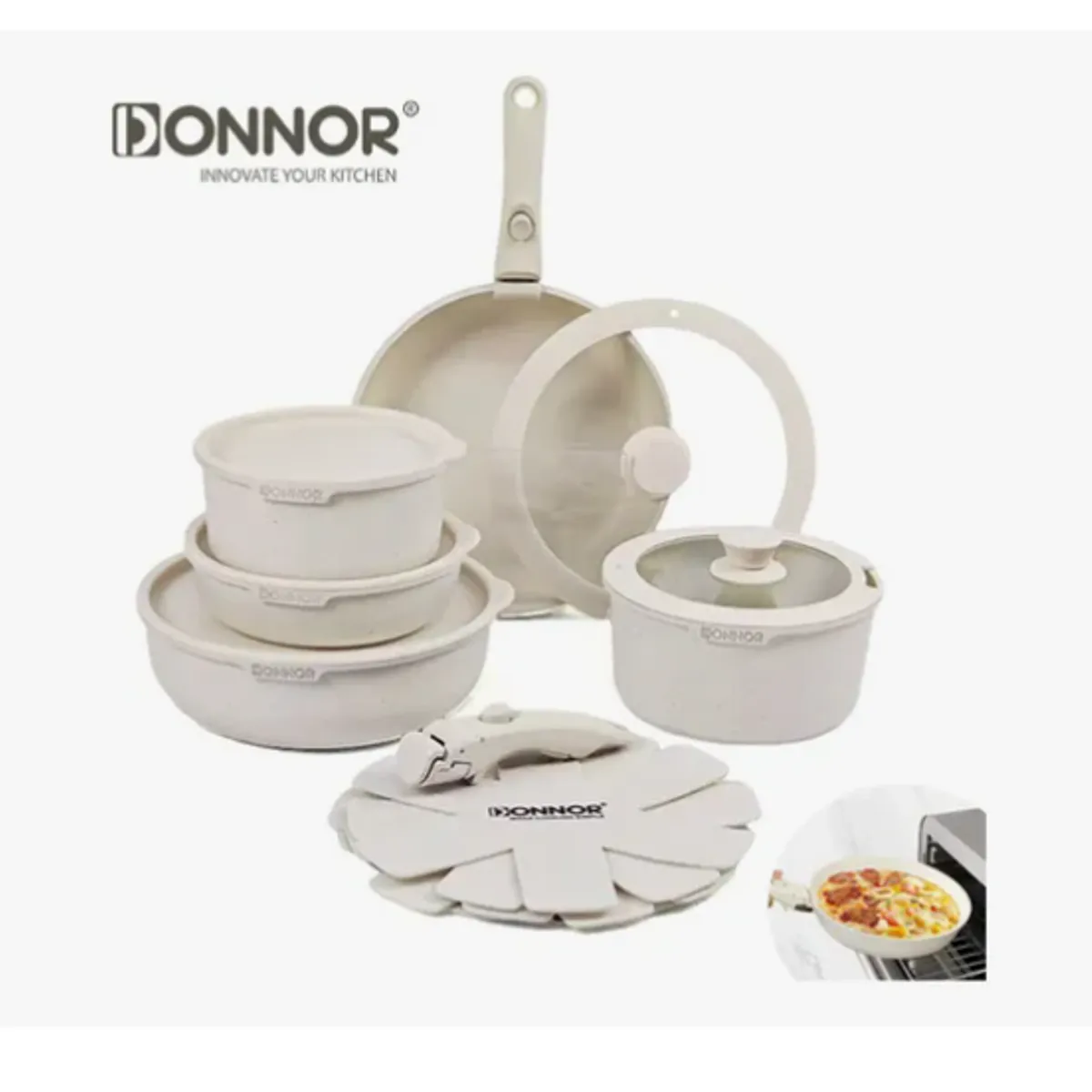 INNOVA - Juego De Ollas Premium En Cerámica 17 Piezas Alta Gama Mango Extraible