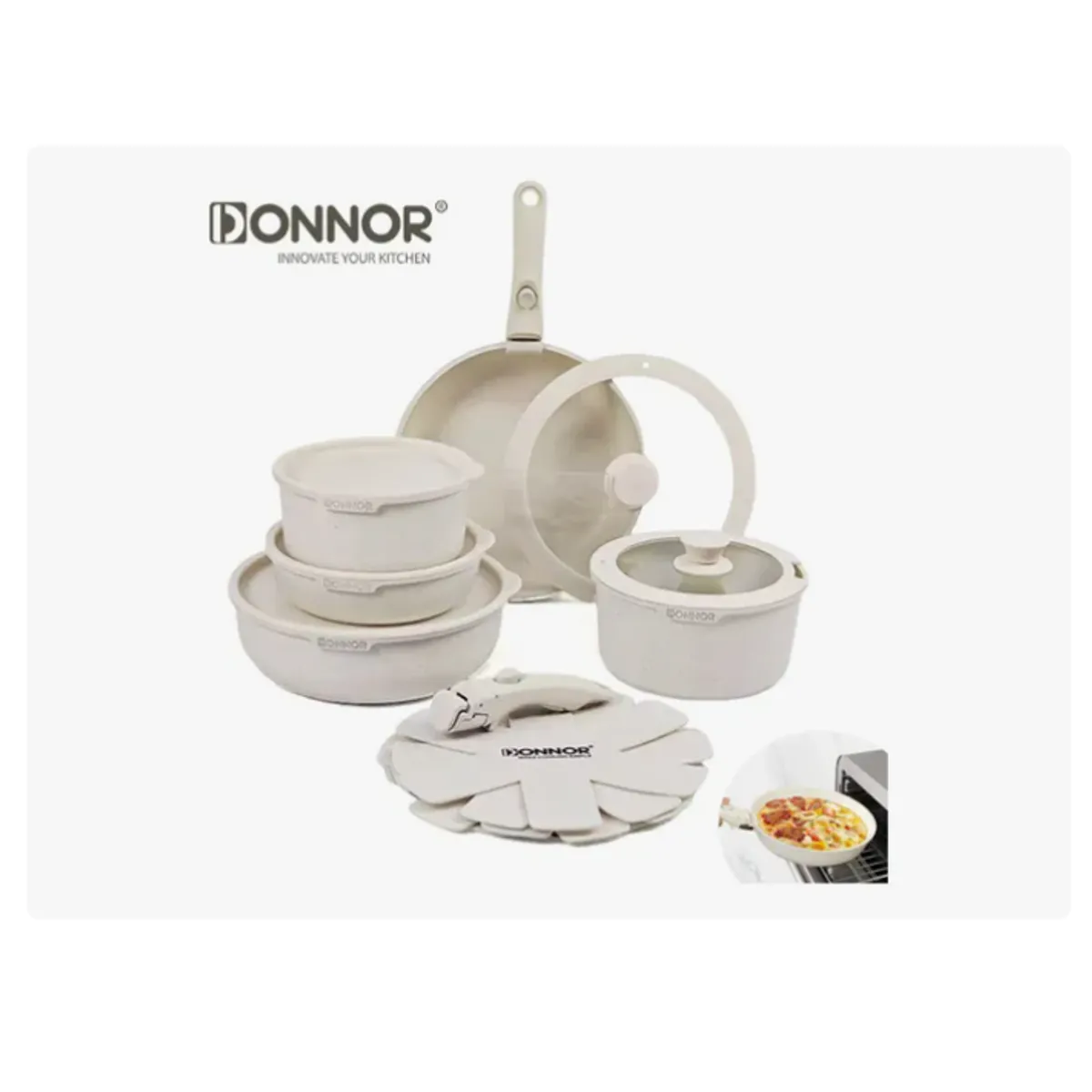 INNOVA - Juego De Ollas Premium En Cerámica 17 Piezas Alta Gama Mango Extraible