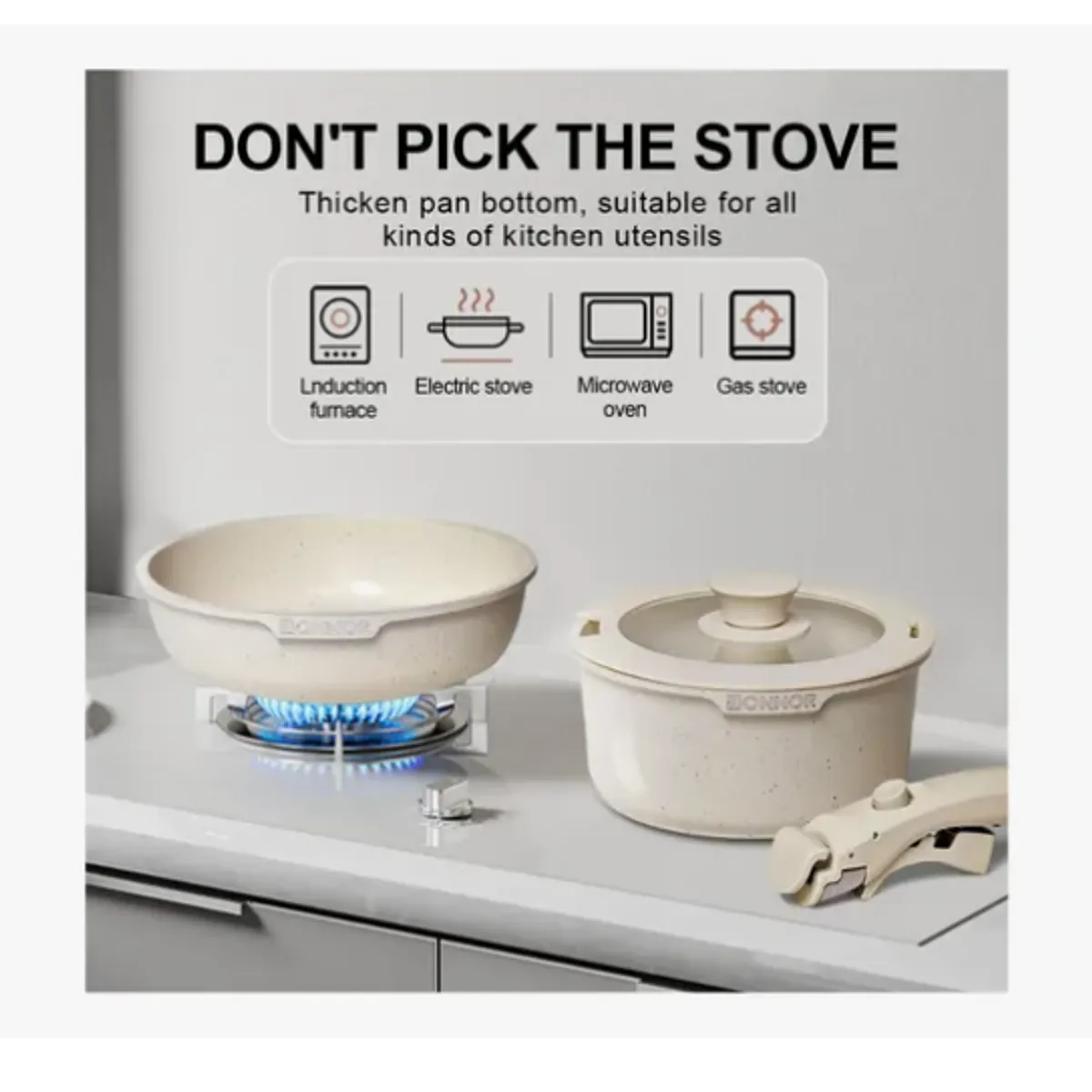 INNOVA - Juego De Ollas Premium En Cerámica 17 Piezas Alta Gama Mango Extraible