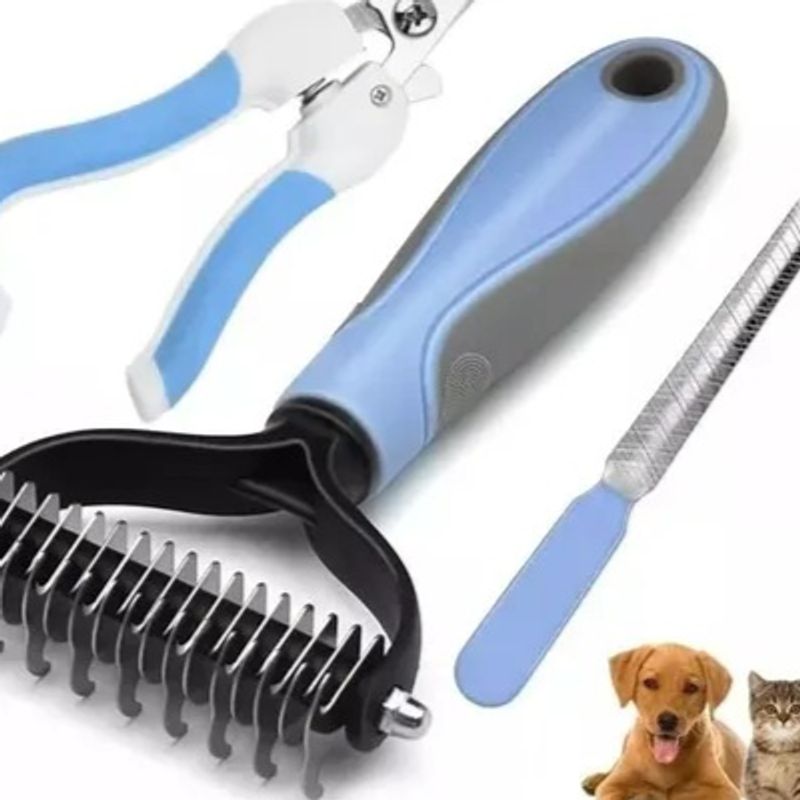 GENERICO - KIT ASEO MASCOTA CORTAUÑAS CEPILLO LIMA QUITANUDO PERRO GATO