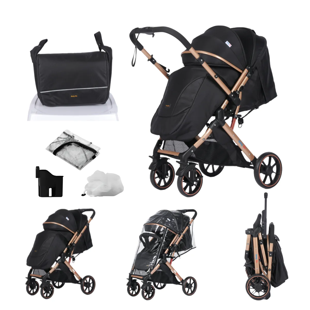BABY ON - Coche de bebé BabyOn Evolution Reversible Navy + Pañalera