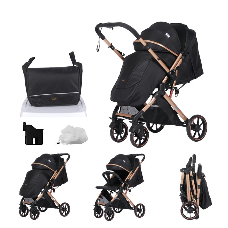 BABY ON - Coche de bebé BabyOn Evolution Reversible Negro + Pañalera