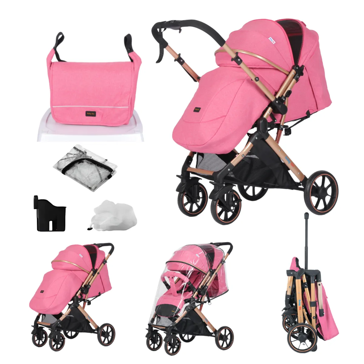 BABY ON - Coche de bebé BabyOn Evolution Reversible Fucsia + Pañalera