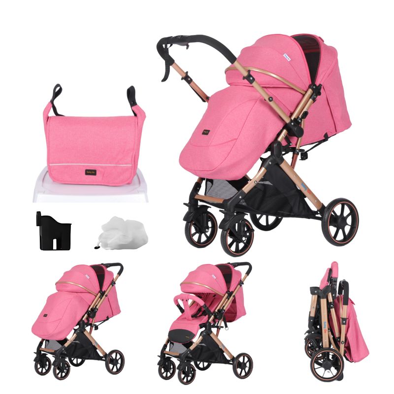 BABY ON - Coche de bebé BabyOn Evolution Reversible Fucsia + Pañalera