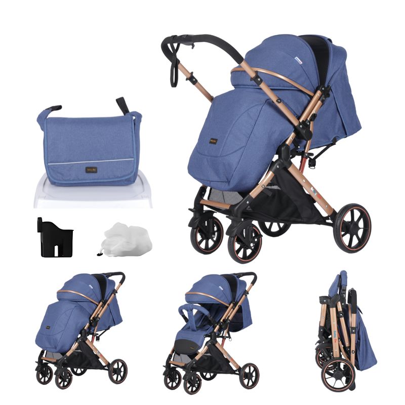 BABY ON - Coche de bebé BabyOn Evolution Reversible Azul + Pañalera