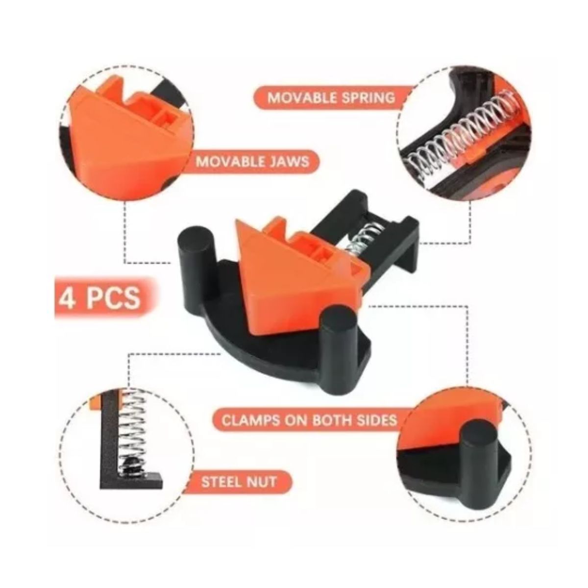 GENERICO - Kit 4 Clips Abrazadera Angular Sujeción Madera 90º