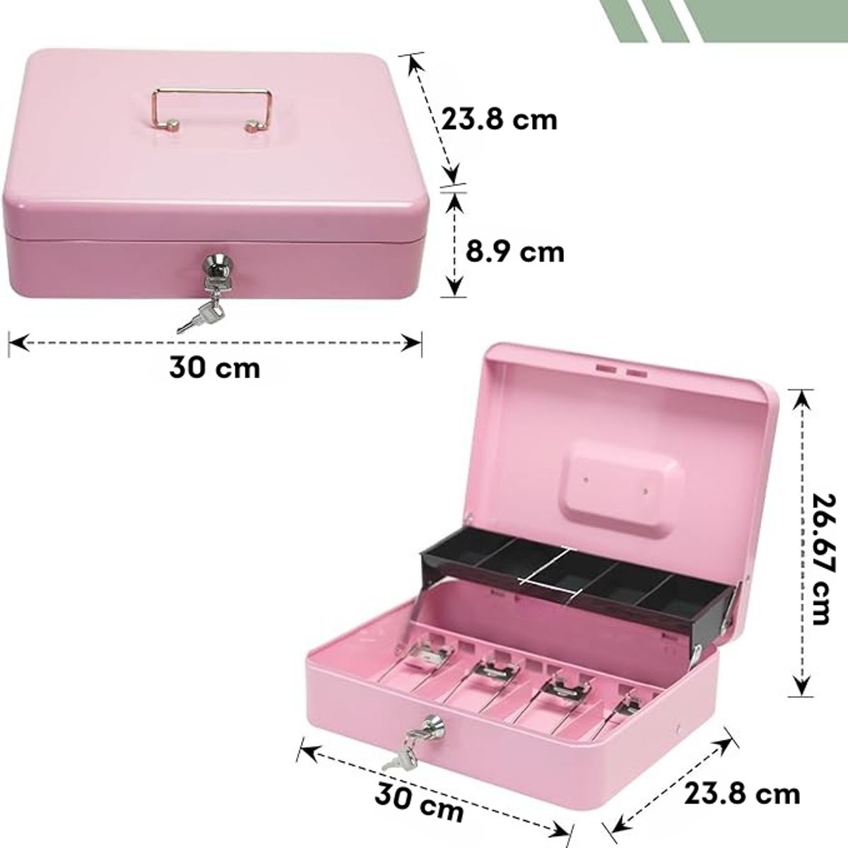 GENERICO - Caja de dinero rosa con bandeja para efectivo