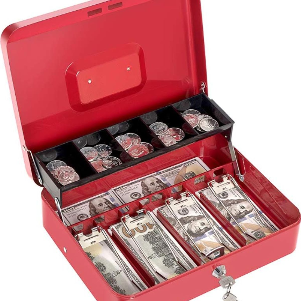 GENERICO - Caja de dinero rojo con bandeja para efectivo