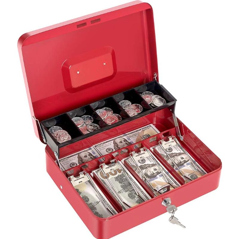 KOBALT - Caja de dinero rojo con bandeja para efectivo