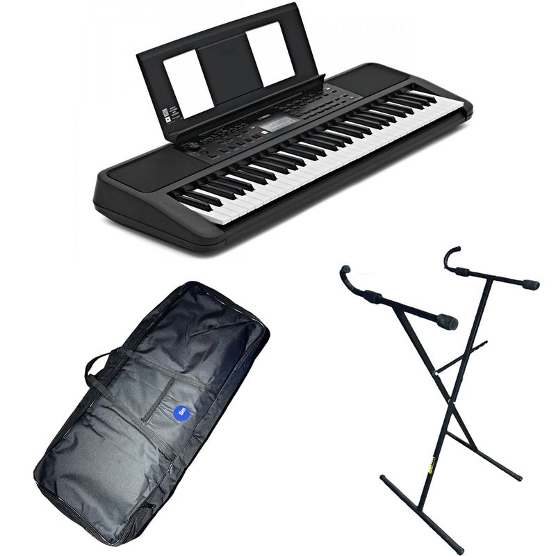 YAMAHA - Teclado Yamaha Psr E383 + Adapatdor + Base x + Estuche lona