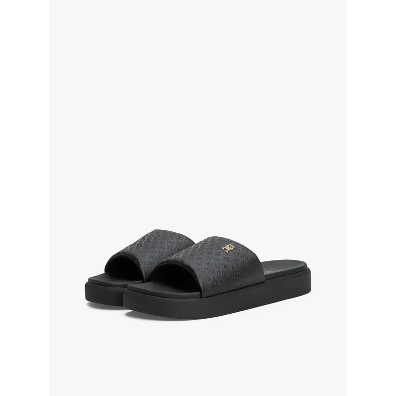 TOMMY HILFIGER - Sandalias negro de plataforma con monogramas TH Tommy Hilfiger