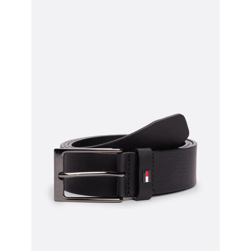 TOMMY HILFIGER - Cinturón negro de cuero tonal Tommy Hilfiger