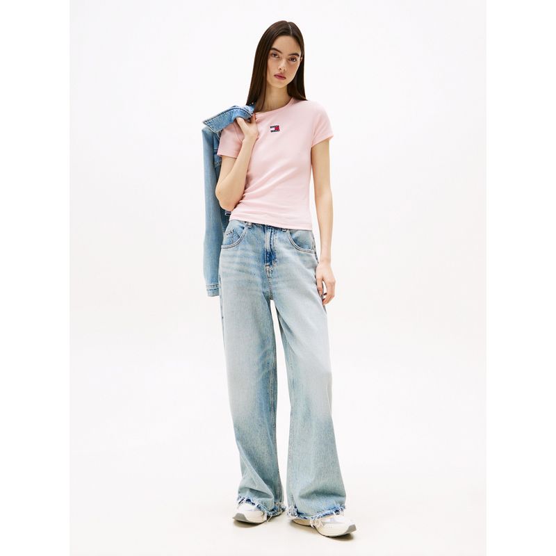 TOMMY HILFIGER - Camiseta rosa de corte slim con parche Tommy Jeans
