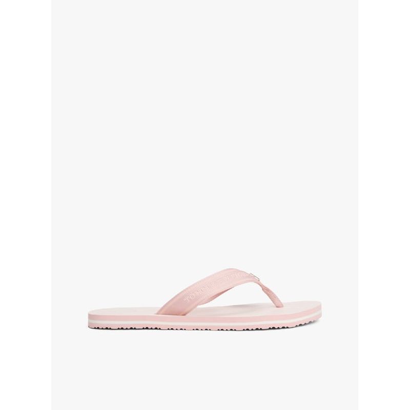 TOMMY HILFIGER - Sandalias rosa de tejido trenzado con logo y rayas Tommy Hilfiger