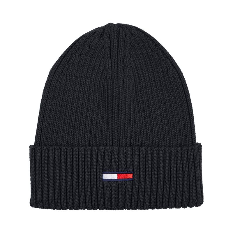 TOMMY HILFIGER - Gorro negro de punto canal con logo Tommy Jeans