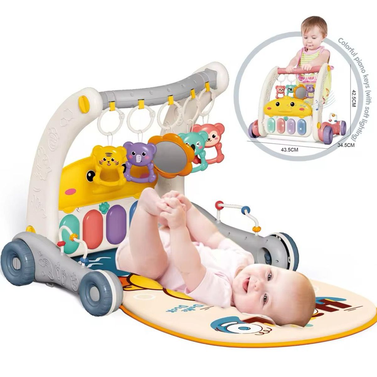 GENERICO - Andadera Caminador Y Gimnasio Piano Musical 2 En 1 Gris