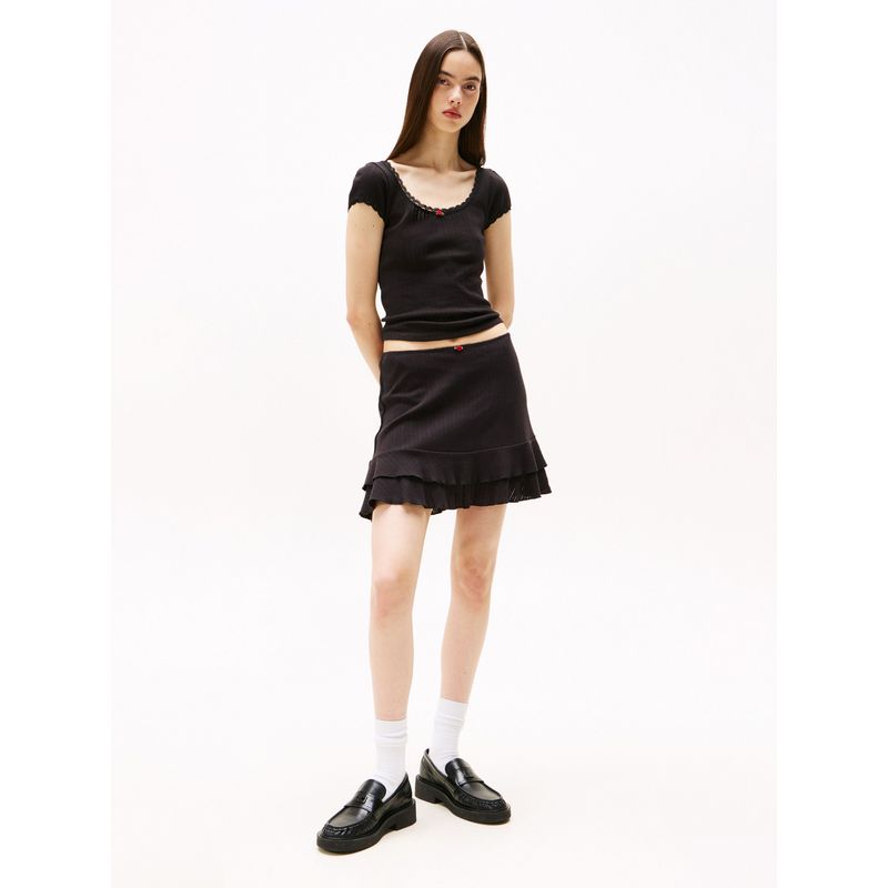 TOMMY HILFIGER - Minifalda negra punto Pointelle de corte slim Tommy Jeans