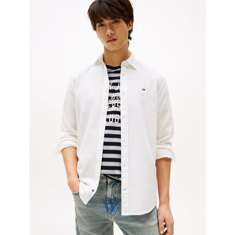 TOMMY HILFIGER - Camisa blanca manga larga de lino de corte regular Tommy Jeans