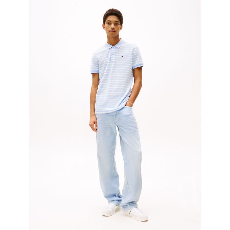 TOMMY HILFIGER - Polo celeste de corte slim con parche con logo Tommy Jeans