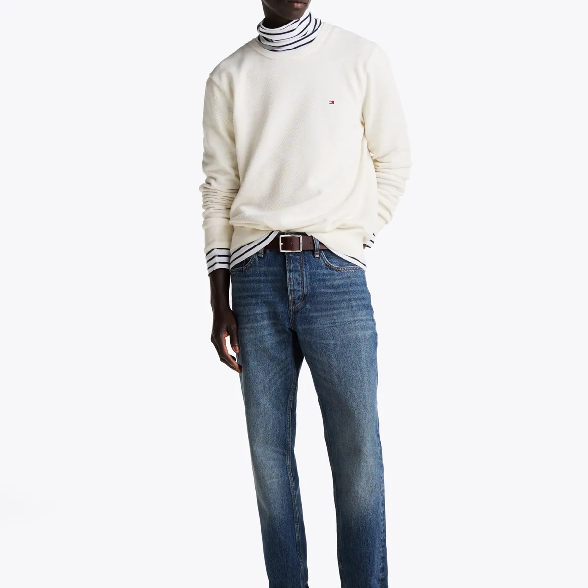 TOMMY HILFIGER - Saco blanco de punto texturizado y cuello redondo Tommy Hilfiger