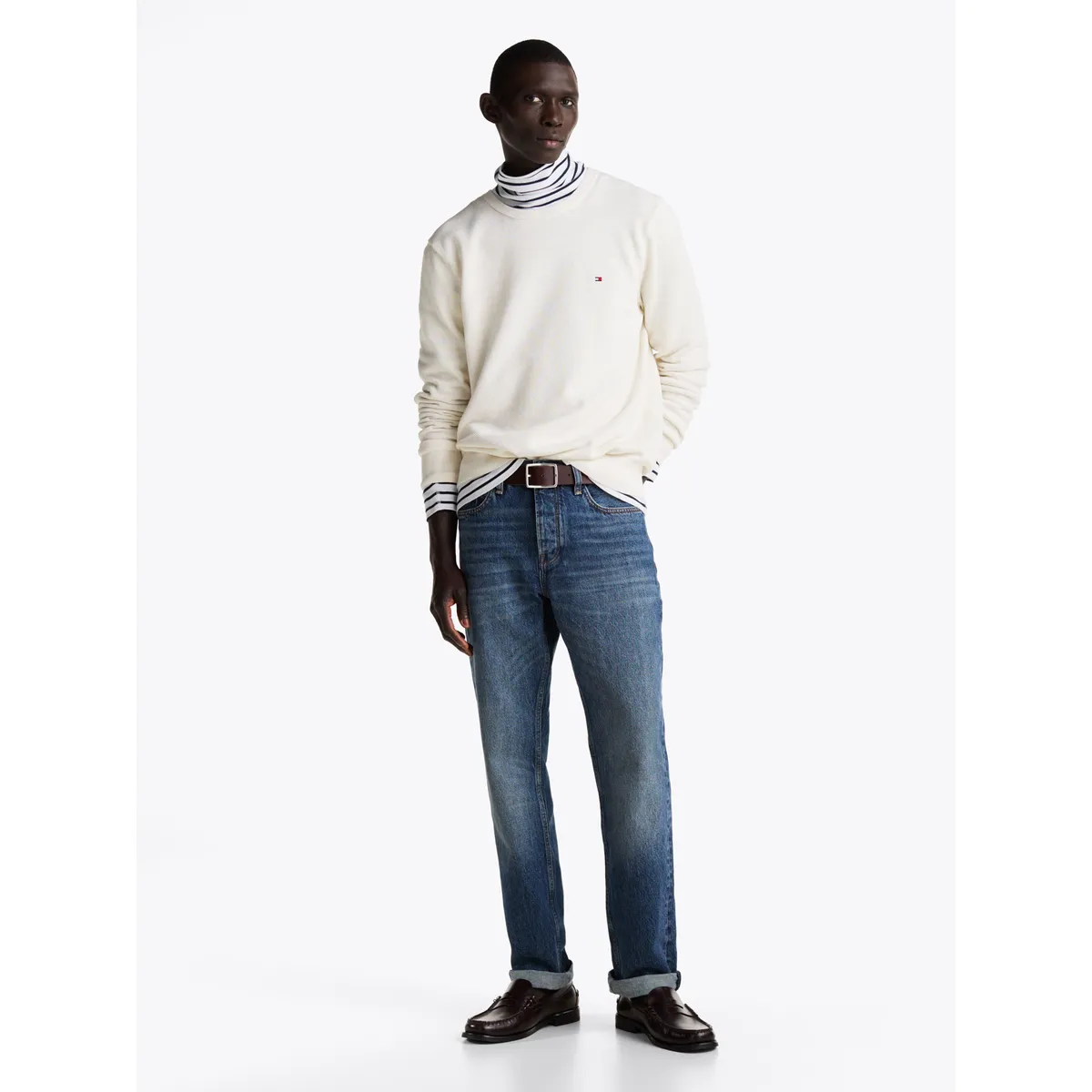 TOMMY HILFIGER - Saco blanco de punto texturizado y cuello redondo Tommy Hilfiger