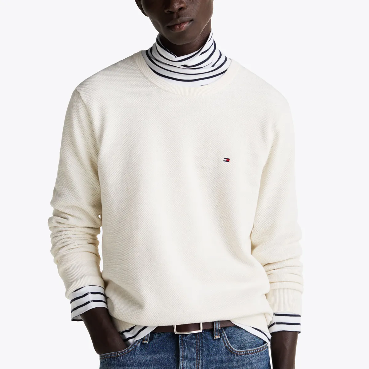 TOMMY HILFIGER - Saco blanco de punto texturizado y cuello redondo Tommy Hilfiger