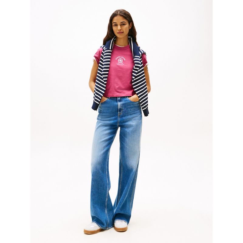 TOMMY HILFIGER - Camiseta Rosada con logo universitarioTommy Jeans
