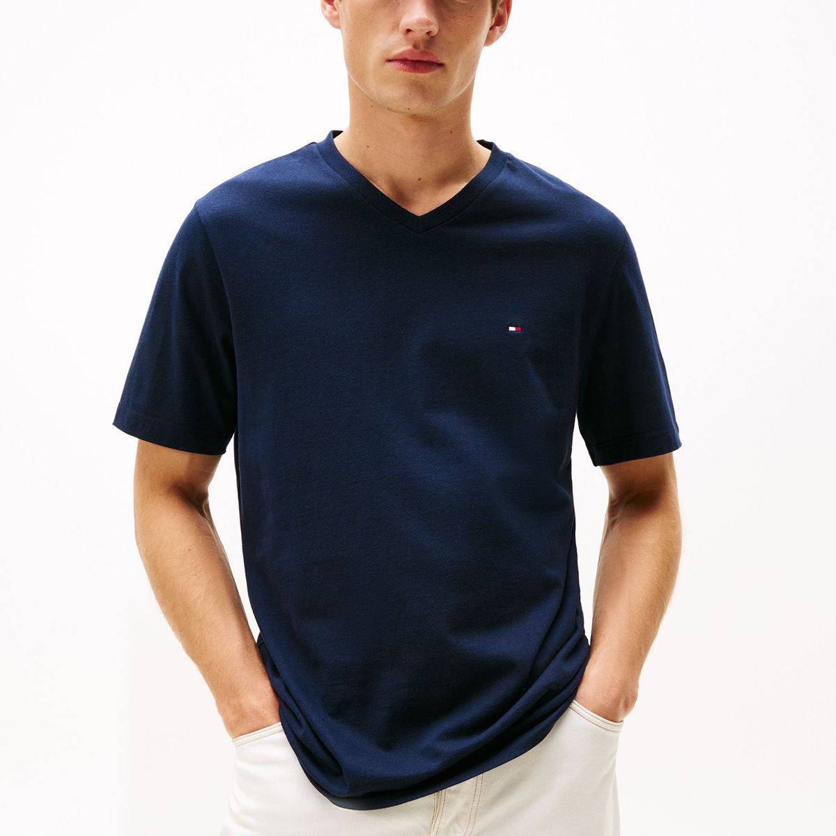 TOMMY HILFIGER - Camiseta azul de Cuello en V Tommy Hilfiger