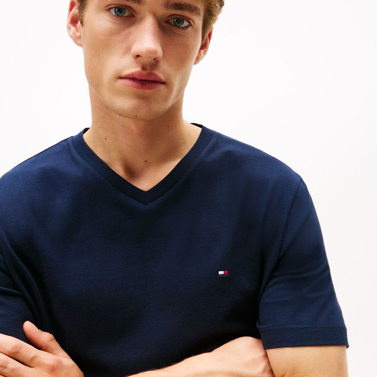TOMMY HILFIGER - Camiseta azul de Cuello en V Tommy Hilfiger