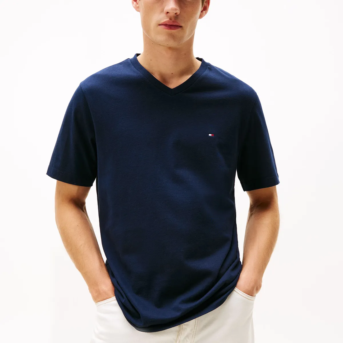 TOMMY HILFIGER - Camiseta azul de Cuello en V Tommy Hilfiger