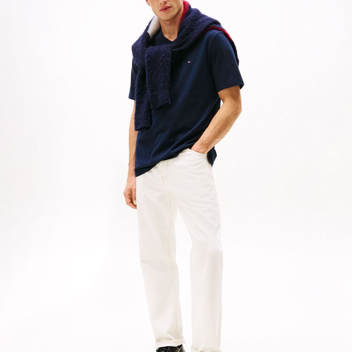 TOMMY HILFIGER - Camiseta azul de Cuello en V Tommy Hilfiger