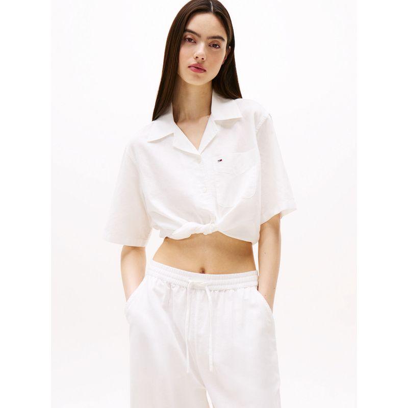 Camisa blanca cropped de manga corta y corte amplio Tommy Jeans