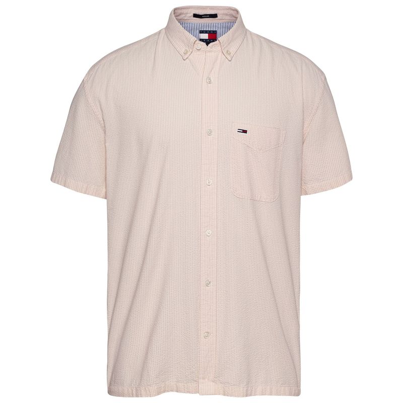 TOMMY HILFIGER - Camisa rosada de rayas con manga corta Tommy Jeans