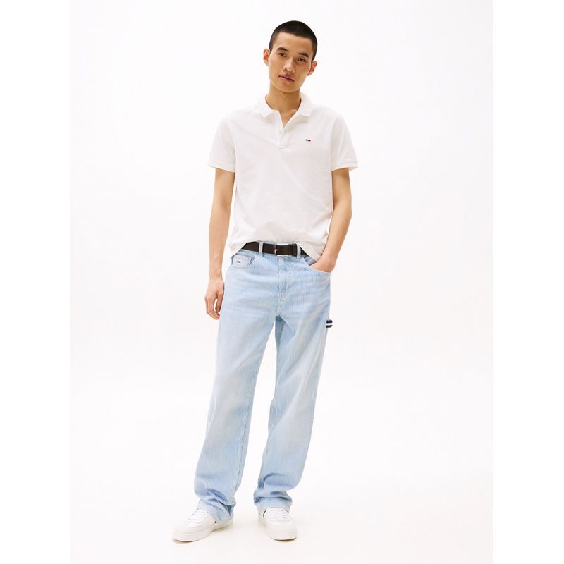 TOMMY HILFIGER - Polo blanco de corte slim con parche con logo Tommy Jeans