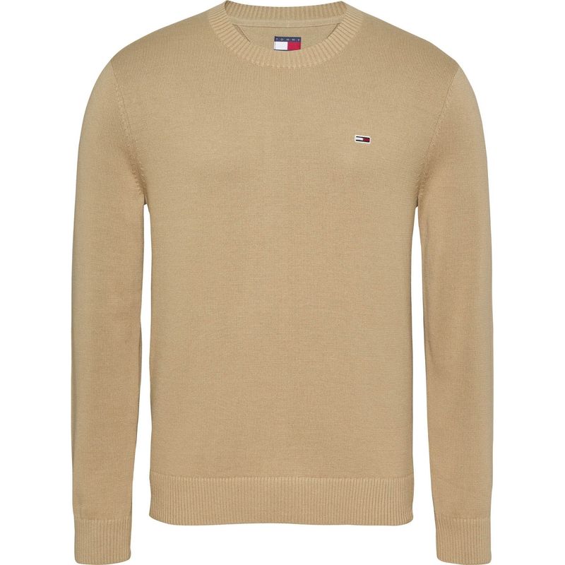 TOMMY HILFIGER - Suéter beige Essential de corte slim con parche Tommy Jeans