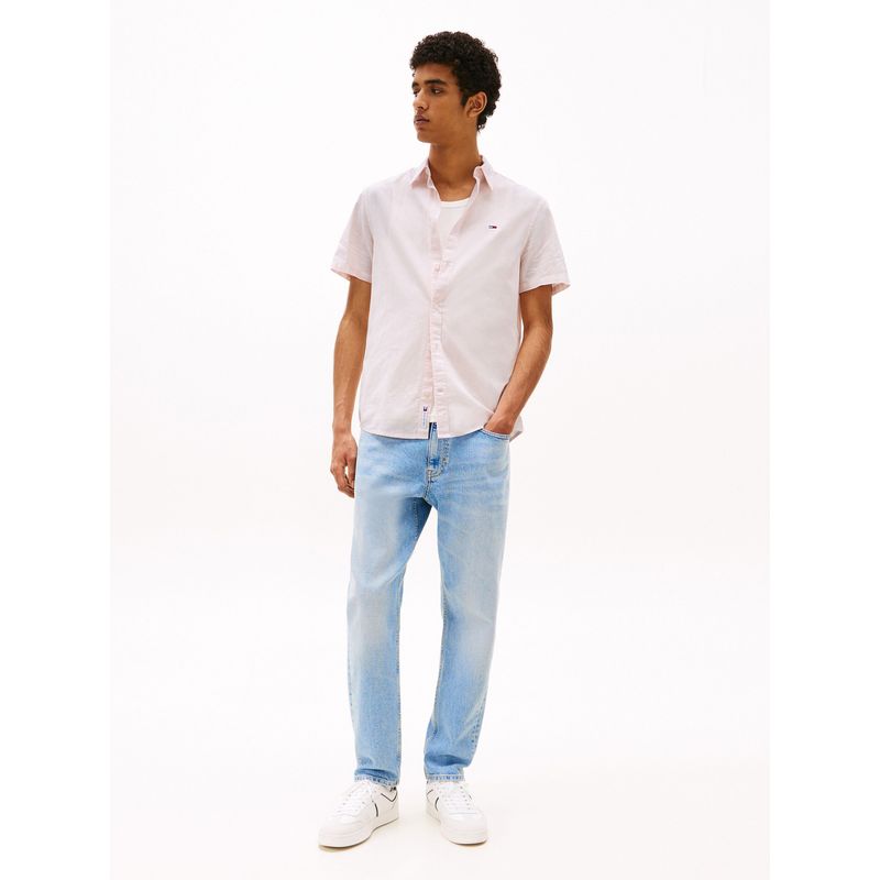 TOMMY HILFIGER - Camisa rosada de manga corta en mezcla de lino Tommy Jeans