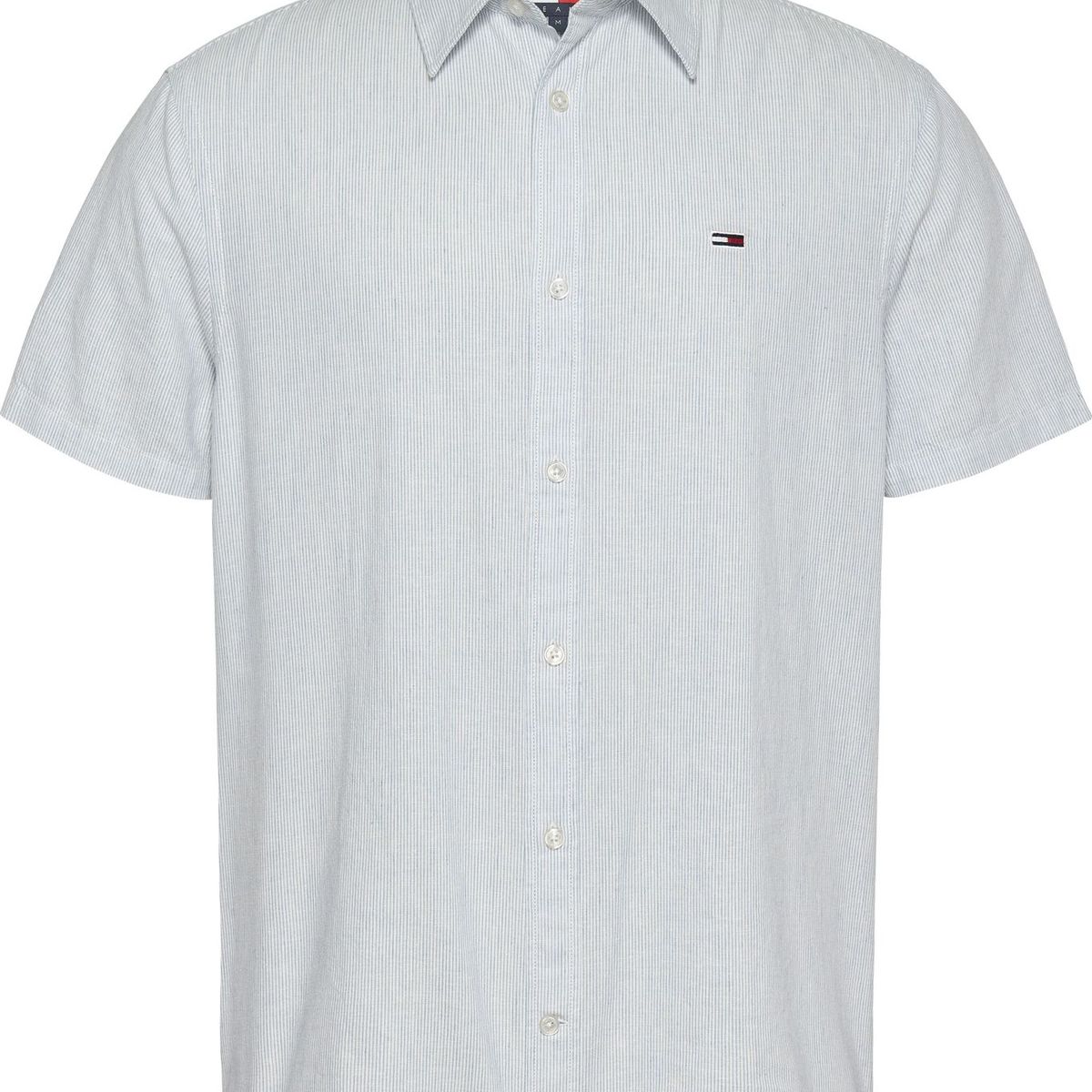 TOMMY HILFIGER - Camisa azul de manga corta en mezcla de lino Tommy Jeans