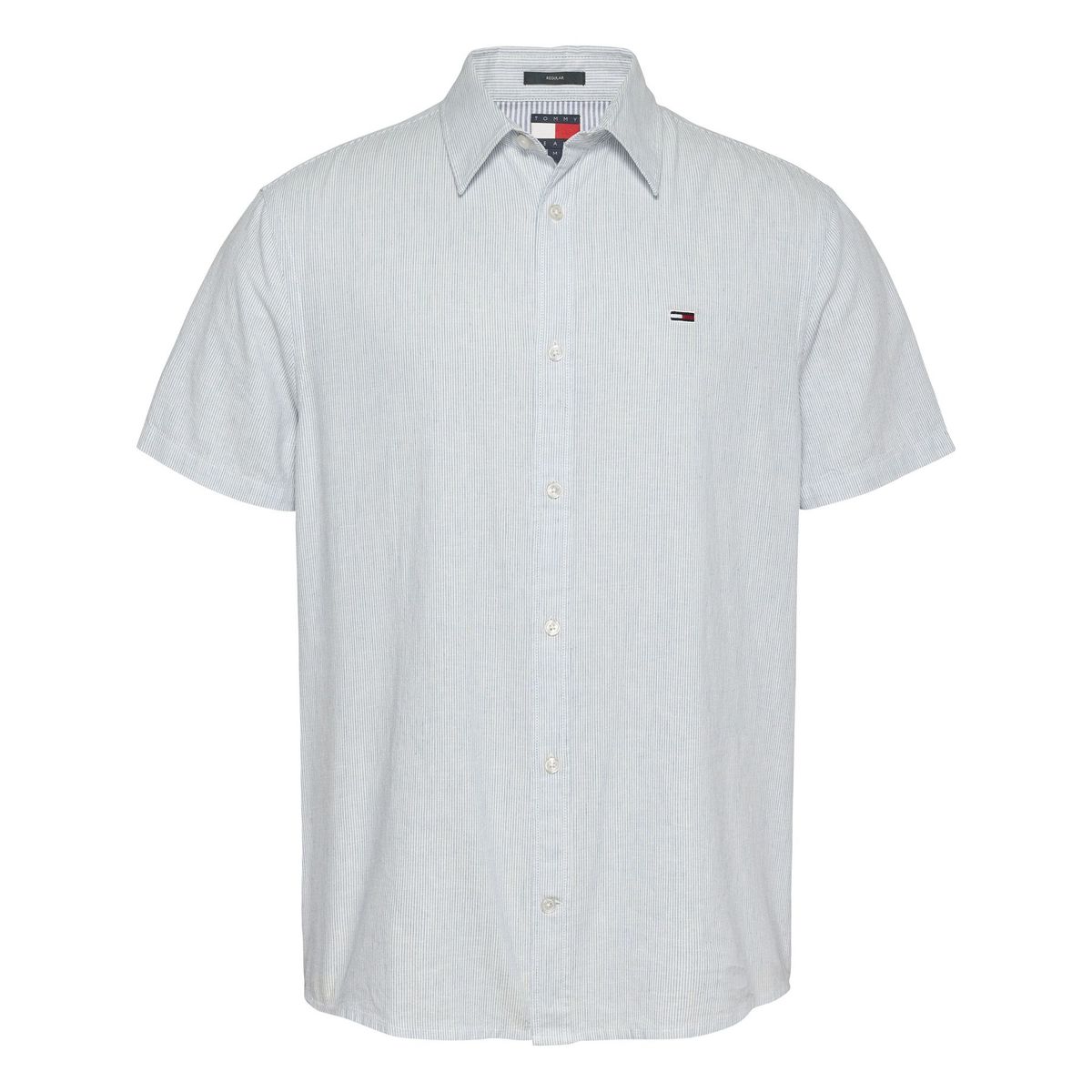 TOMMY HILFIGER - Camisa azul de manga corta en mezcla de lino Tommy Jeans