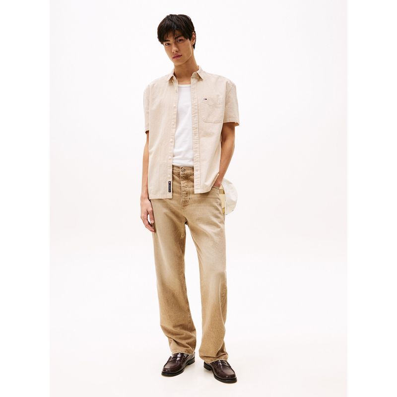 TOMMY HILFIGER - Camisa beige de rayas con manga corta Tommy Jeans