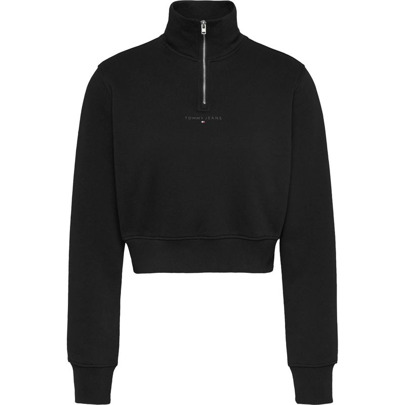 TOMMY HILFIGER - Saco negro cropped con cierre 1/4 para mujer Tommy Jeans