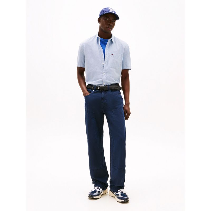 TOMMY HILFIGER - Camisa celeste de rayas con manga corta Tommy Jeans