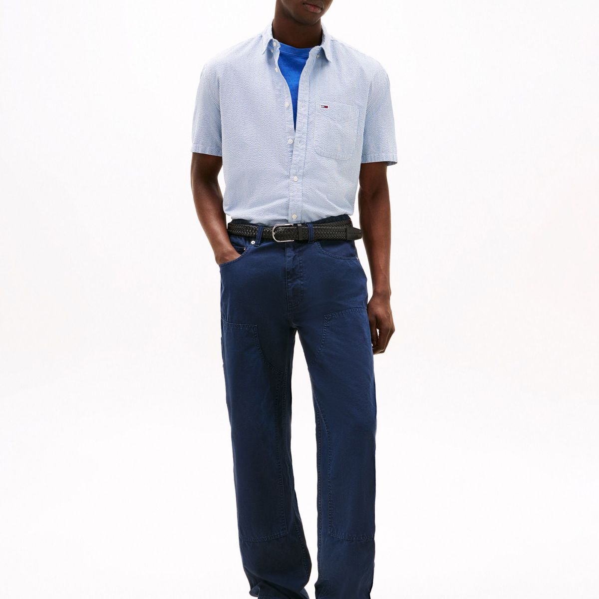 TOMMY HILFIGER - Camisa celeste de rayas con manga corta Tommy Jeans