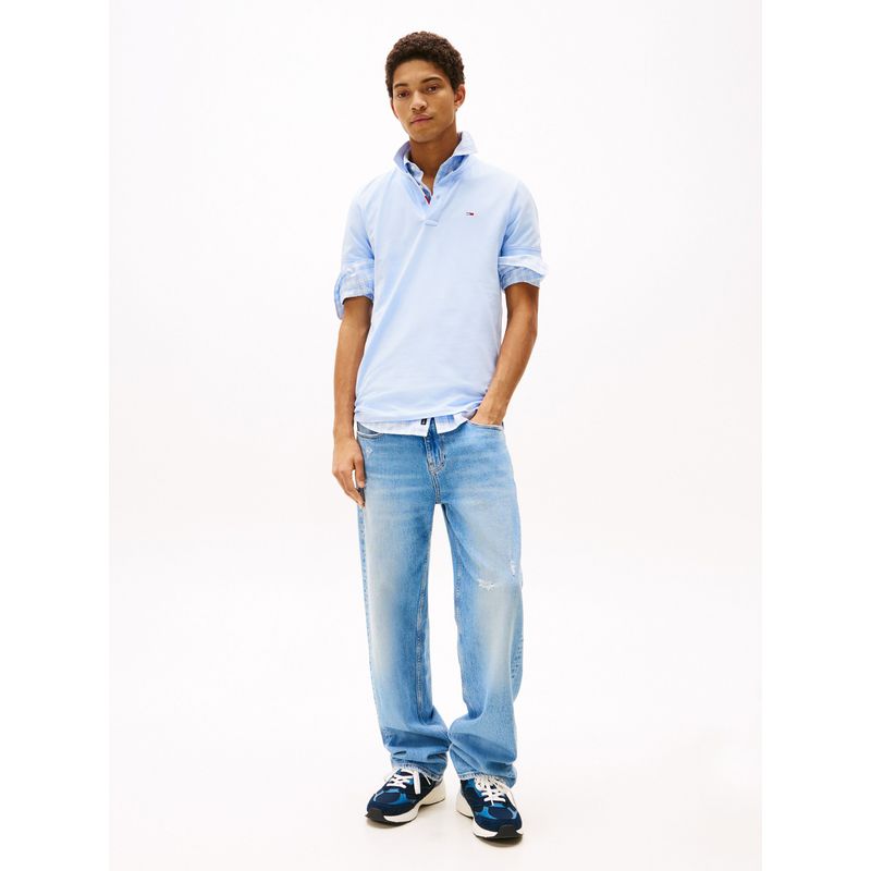 TOMMY HILFIGER - Polo celeste de corte slim con parche con logo Tommy Jeans