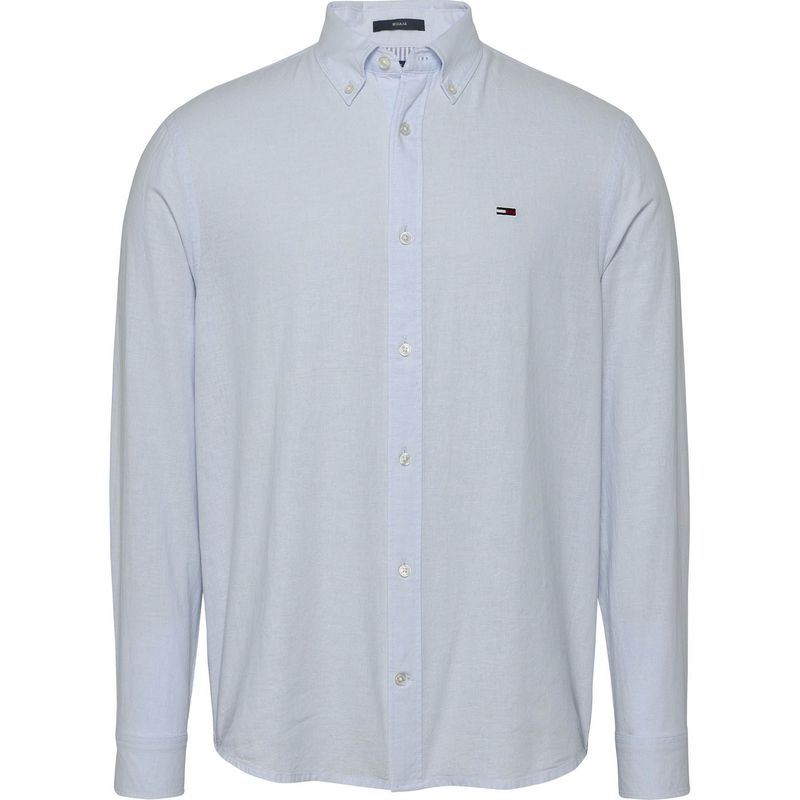 TOMMY HILFIGER - Camisa celeste manga larga de lino de corte regular Tommy Jeans