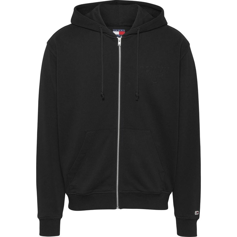 TOMMY HILFIGER - Buzo negro Relaxed Varsity Tonal para hombre Tommy Jeans