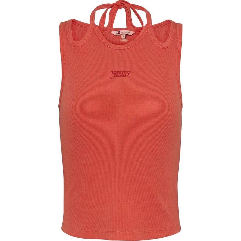 TOMMY HILFIGER - Camiseta roja sin mangas con cuello halter Tommy Jeans